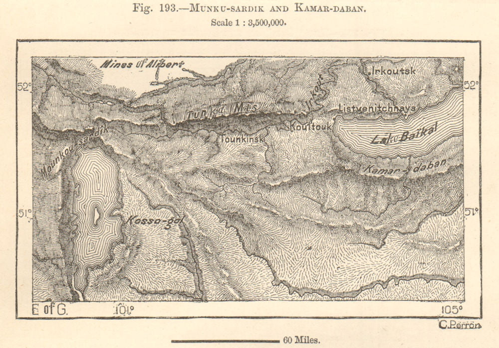 Lakes Baikal & Khovsgol. Tunka mountains. Russia Mongolia. Sketch map 1885